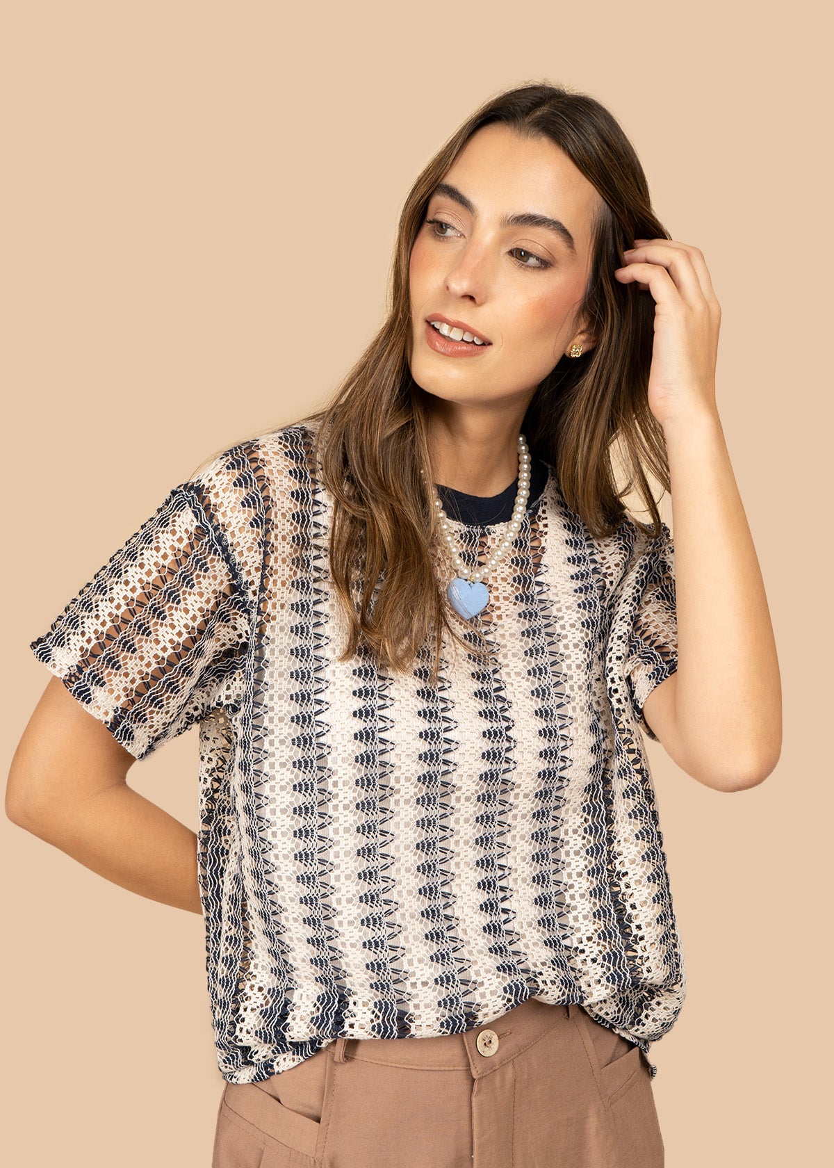 Camiseta a rayas en zigzag color azul  107040