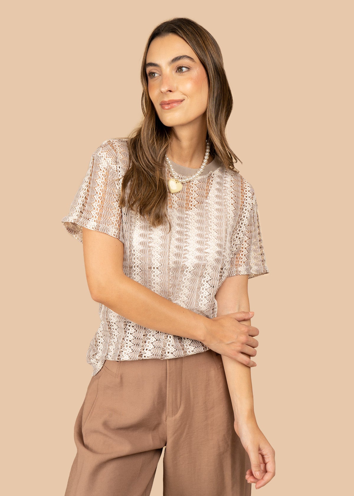 Camiseta a rayas en zigzag color camel 107040