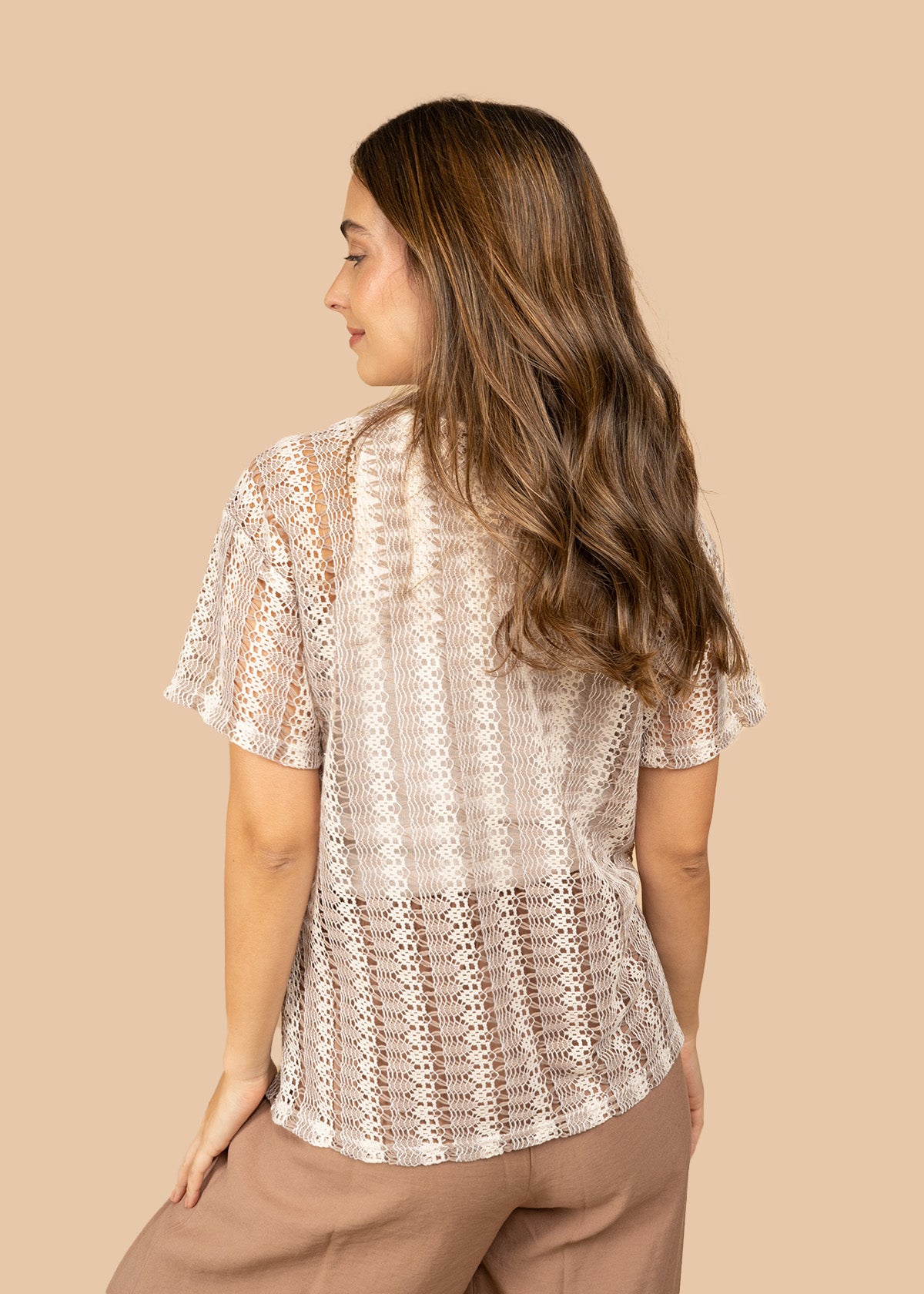 Camiseta a rayas en zigzag color camel 107040