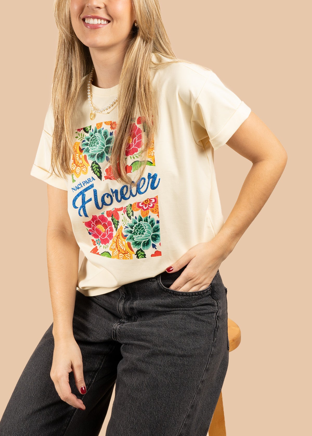 Camiseta algodón con estampado floral nací para florecer color amarillo 107057