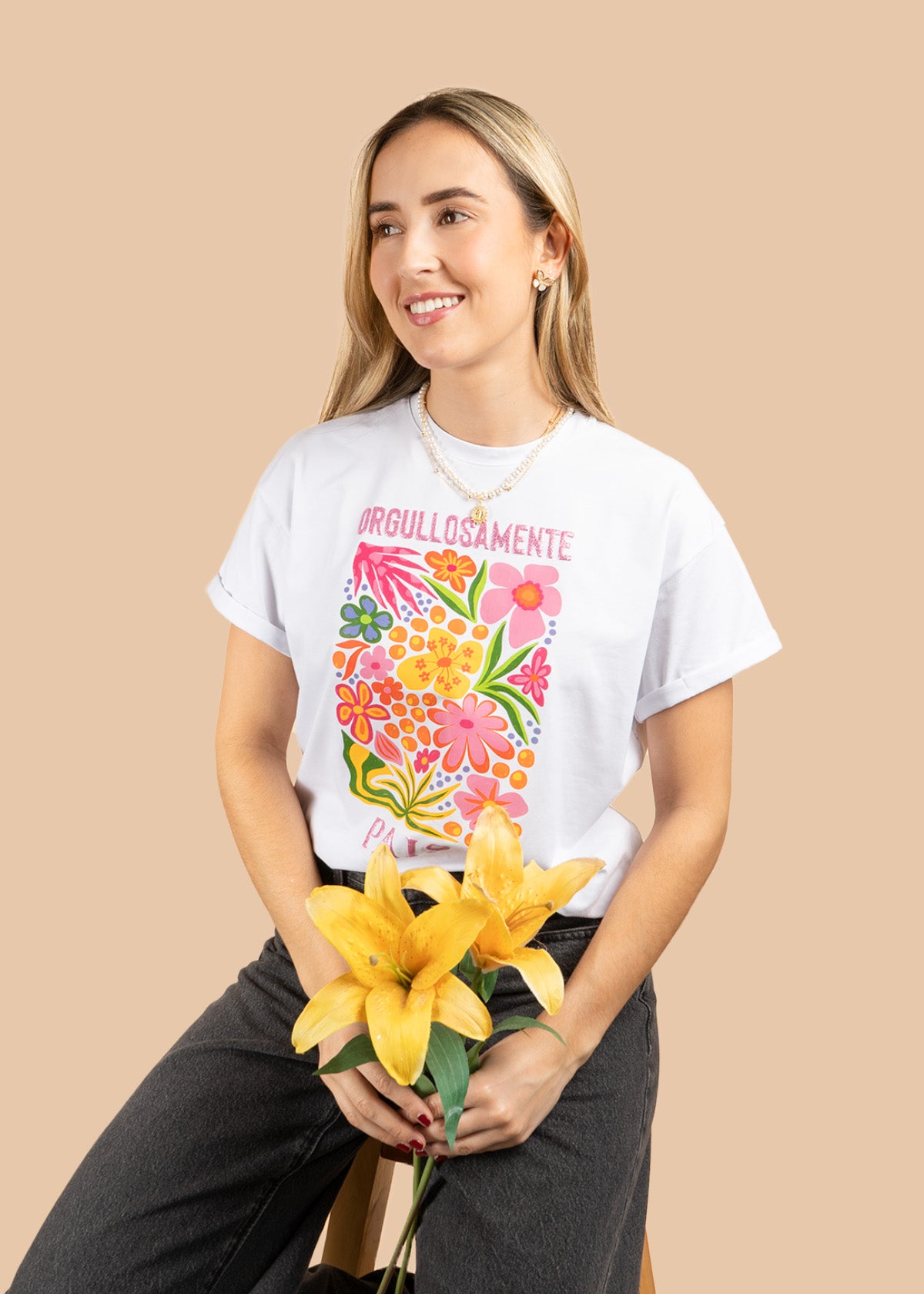 Camiseta algodón con estampado floral orgullosamente paisa color blanco 107058