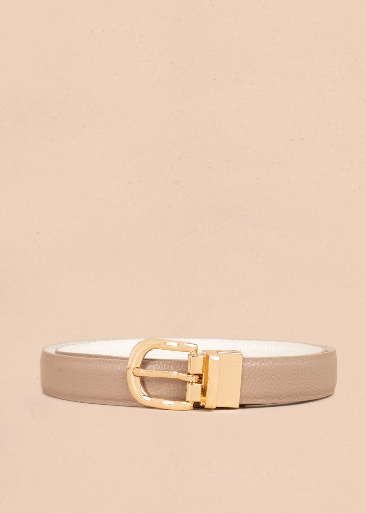 Cinturón de cuero doble faz blanco color taupe 107060