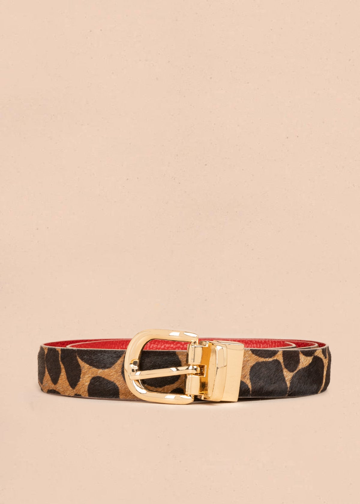 Cinturón de cuero doble faz animal print color rojo 107061