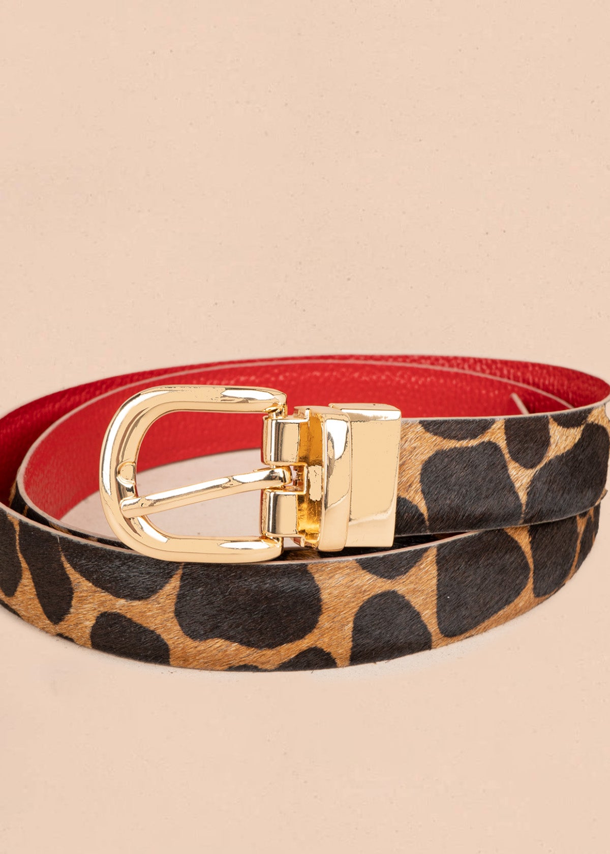 Cinturón de cuero doble faz animal print color rojo 107061