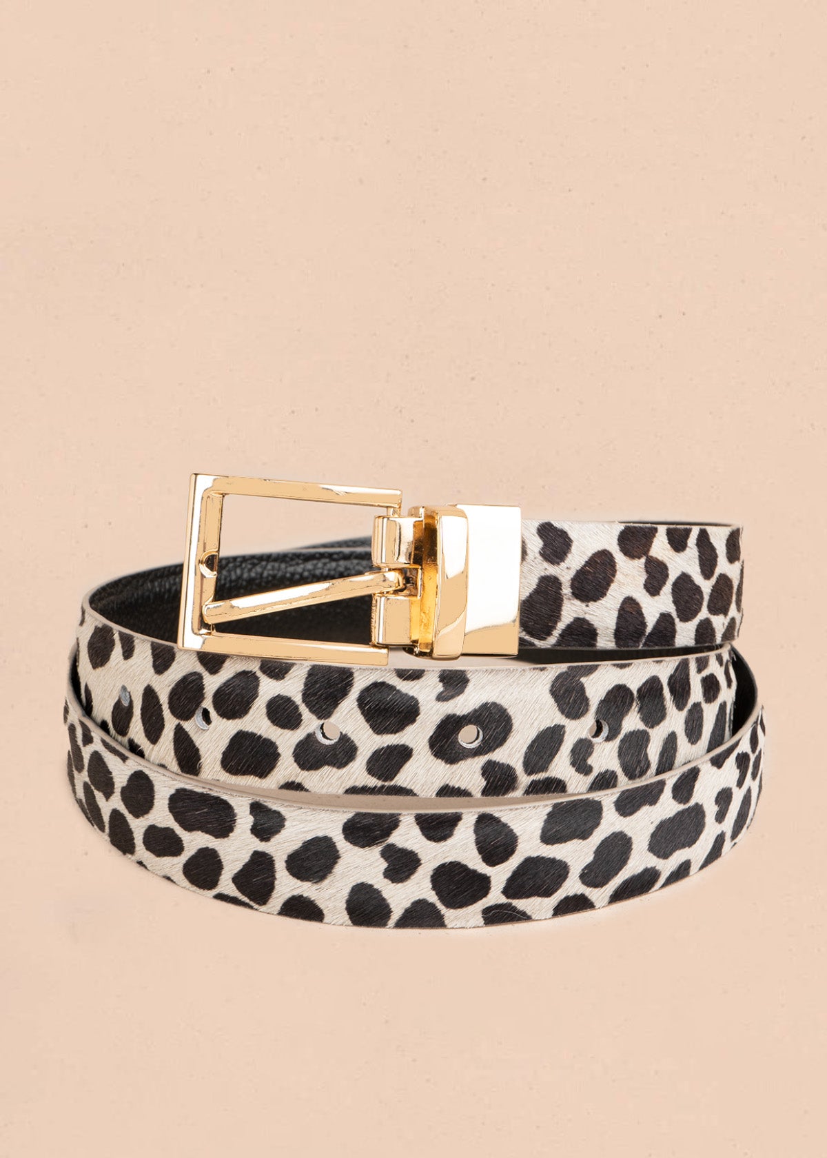 Cinturón de cuero doble faz animal print negro color negro 107062