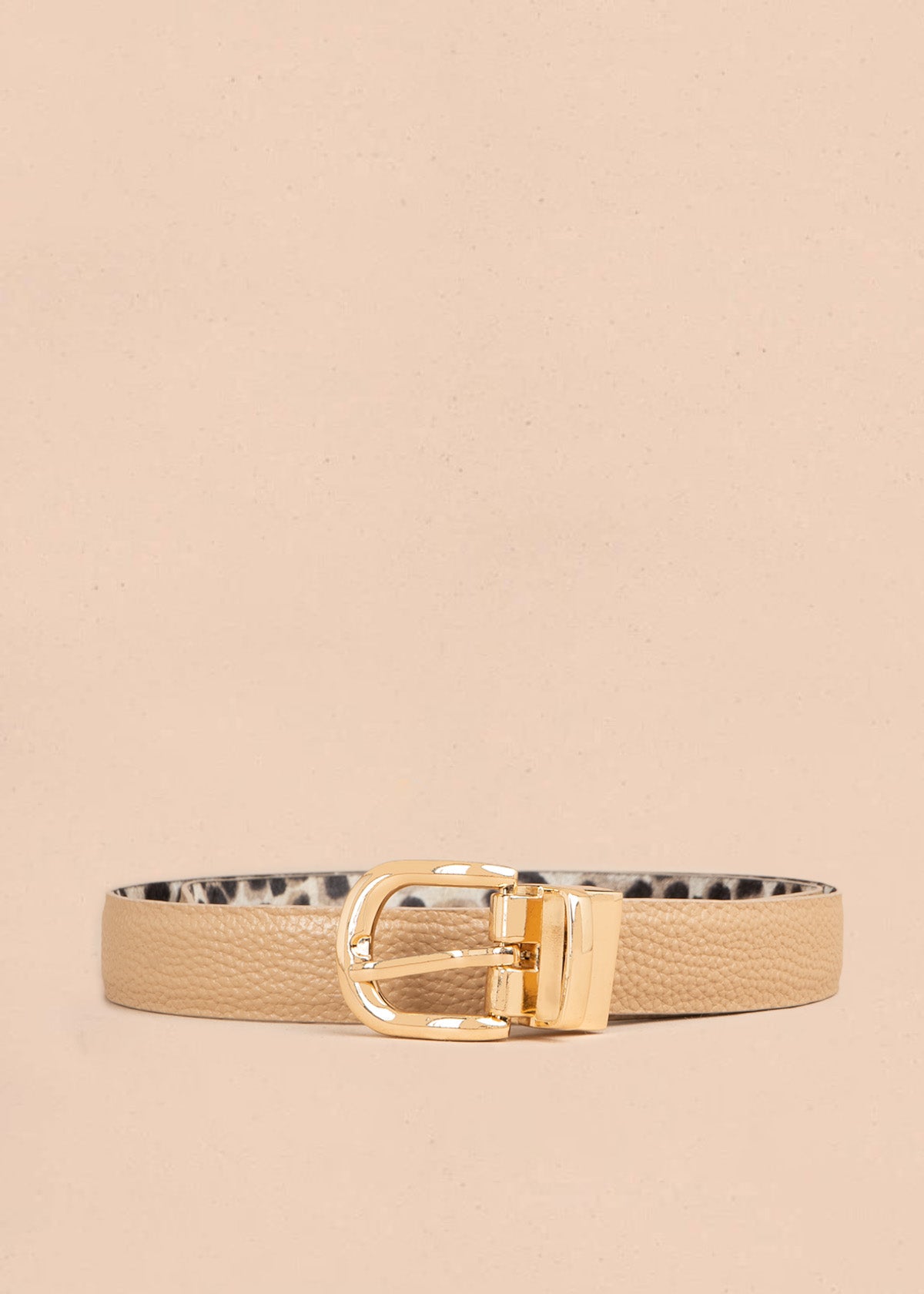 Cinturón de cuero doble faz animal print color beige 107063