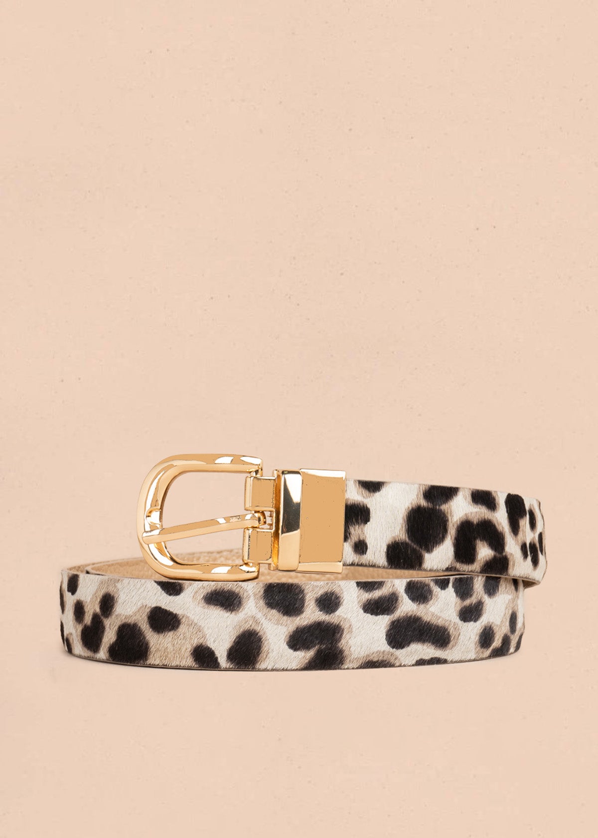 Cinturón de cuero doble faz animal print color beige 107063