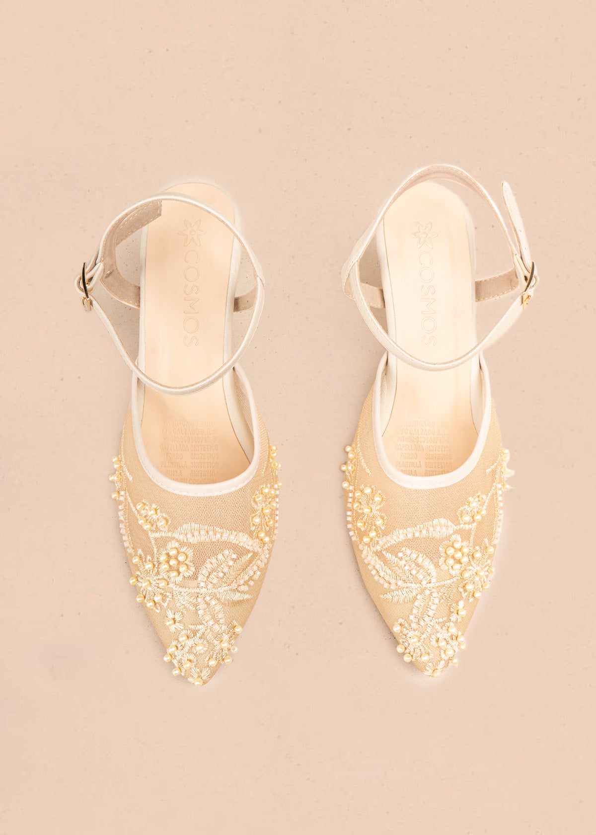 Trabilla color beige con malla bordada y perlas 107146