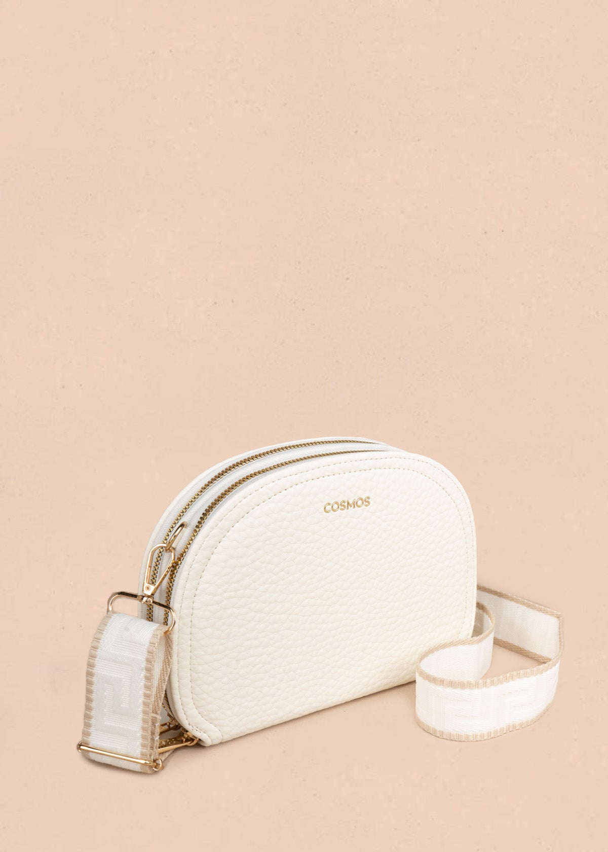 Porta-celular color blanco con doble cremallera y correa ancha 107168