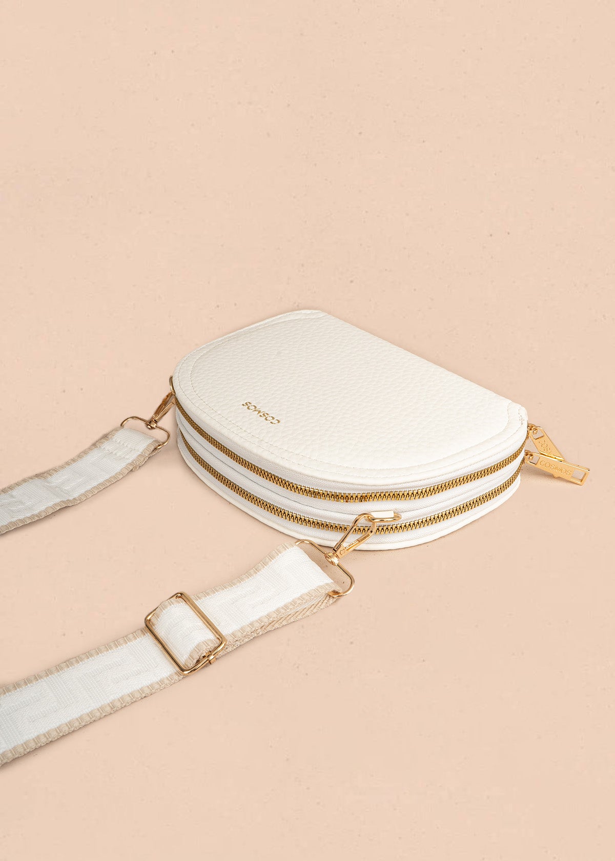Porta-celular color blanco con doble cremallera y correa ancha 107168