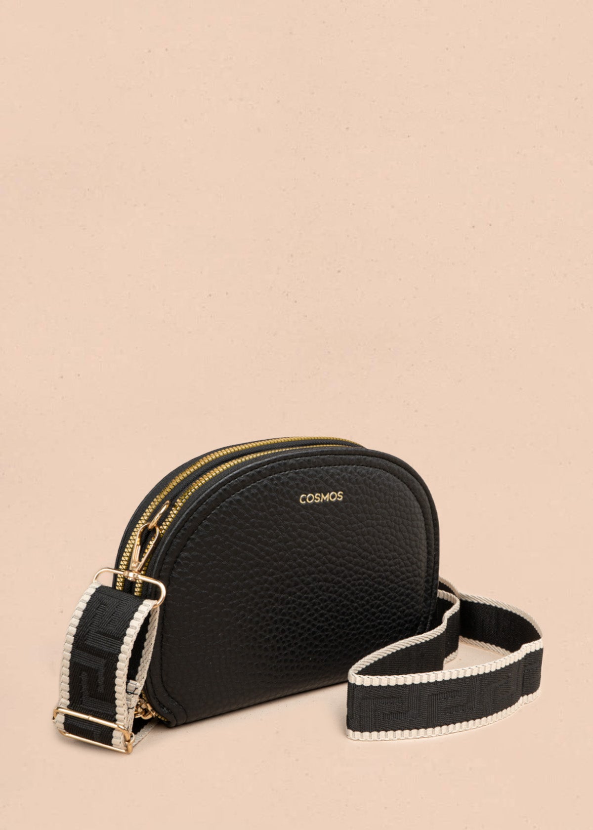 Porta-celular color negro con doble cremallera y correa ancha 107168