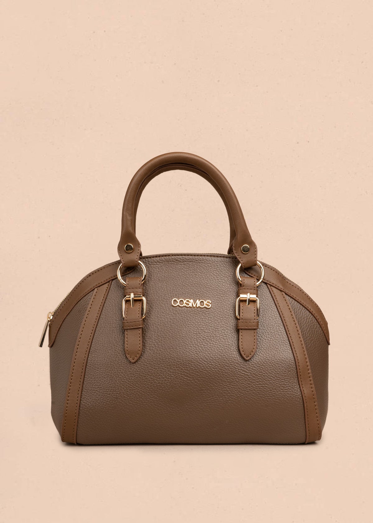 Cartera color café de dos asas con correa larga 107172
