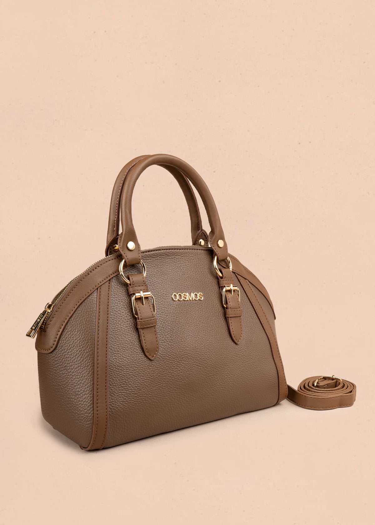 Cartera color café de dos asas con correa larga 107172
