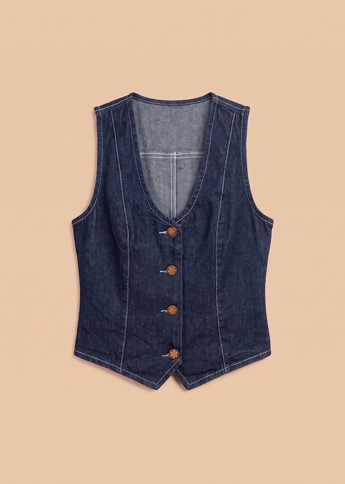 Chaleco color índigo azul oscuro con botones y escote en V 107201