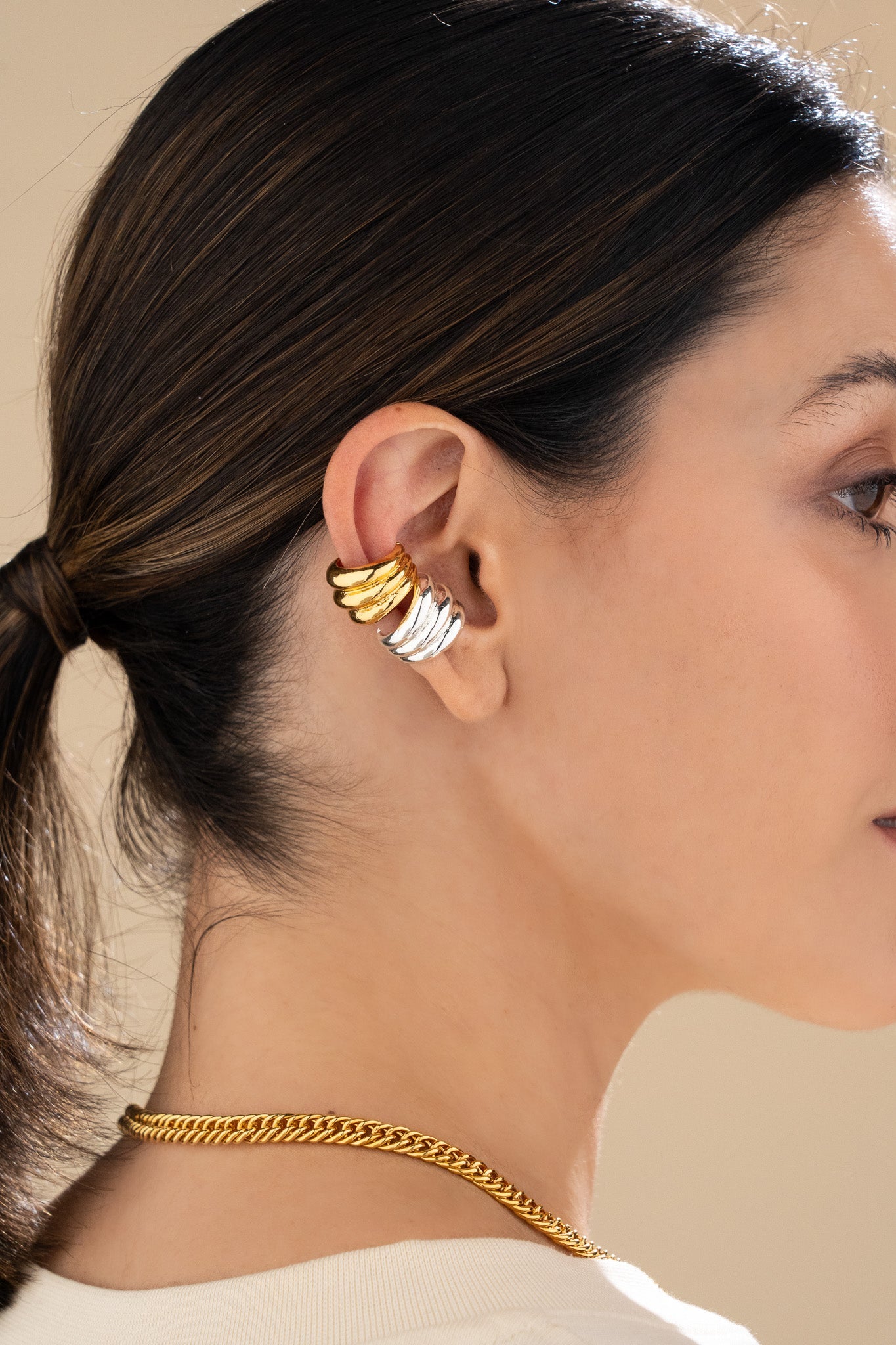 Set X2 Earcuff Chunky Oro Y Plata